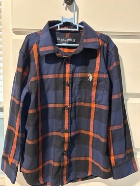 U.S. Polo Assn. Navy & Orange Plaid Button-Down Shirt